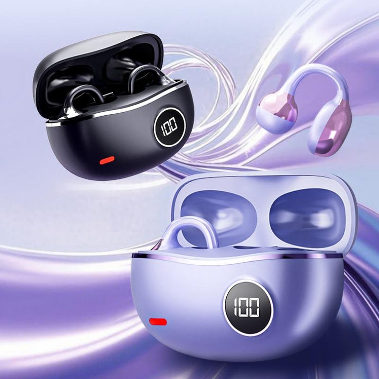 Open ear wireless earbuds in stylish charging case, featuring a sporty design for active lifestyles.