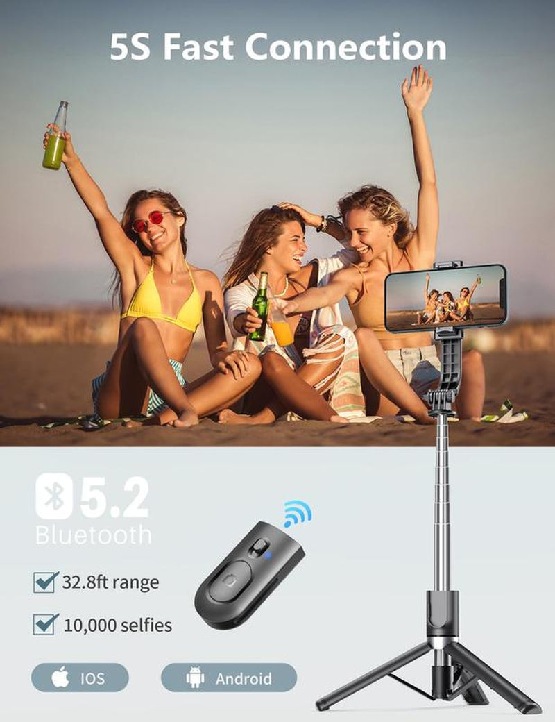 Pnitri New 4 in 1, Selfie Stick Tripod with Remote & Fill Light,45'' Portable Phone & Travel Tripod,Compatible with All Iphone & Android Smartphone,Perfect for Taking Photo & Video Recording & Live Sharing & Vlog,Content Creator Tools