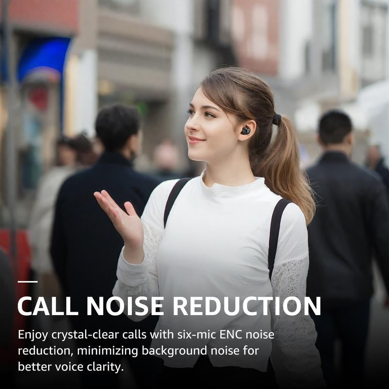 TOZO 2024NC9 Hybrid Active Noise Cancelling Wireless Earbuds ENC IPX8 Waterproof Bluetooth 5.3 Headphones Stereo Bass Heasets Headsets Audio Headphones Audifonos Traveling Gadgets Electronic Fathersdaygift Dark Black Microphone Charging