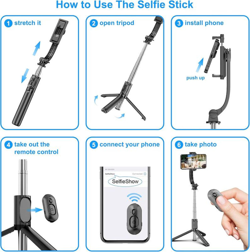 40'' Extendable Selfie Stick Tripod with Wireless Remote Tripod Stand, Portable, Lightweight, Compatible with Iphone 15 14 13 12 Pro Xs Max X 8Plus, Samsung Smartphone and More