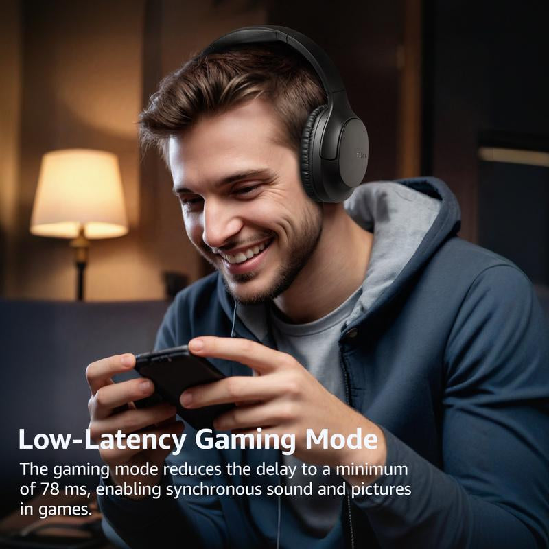 TOZO HA1 Bluetooth 5.4 Headphones, ENC Call Noise Cancelling with Mic over Ear Wireless Headset Foldable with 70H Playback, Stereo Bass, EQ Modes via Button & APP for Travel Home Black Fathersdaygift Audio Earbud Electronic