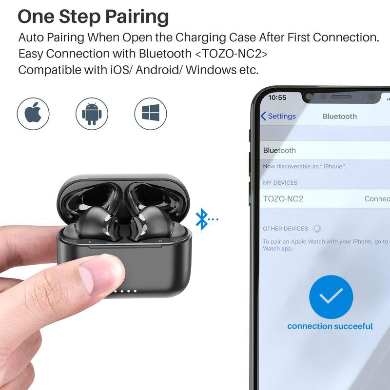 TOZO NC2 Hybrid Active Noise Cancelling Wireless Earbuds Mini Headphones Audio Waterproof In-Ear Earphone Fathersdaygift Headset Electronic
