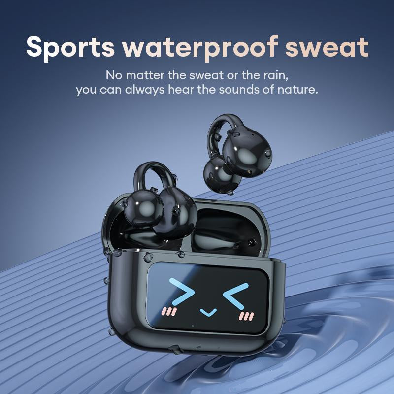 HYUNDAI M100 Clip-On Ear Headphones with Audio-Visual Touch Screen, Wireless Audio Headphones for Music & Phone Calls, Sport Waterproof & Sweatproof, with 2025 Bluetooth 6.0 for Faster, Stable Connection & Low Power Use
