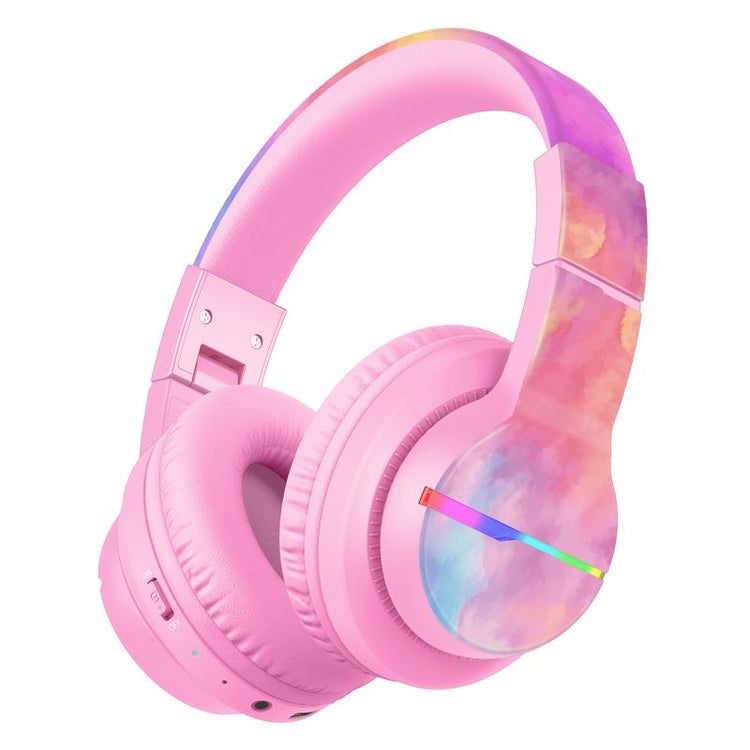 iClever Kids Bluetooth Headphones with LED Lights and Volume Limiter – 55H Playtime Wireless Headset with Mic for iPad and Tablet