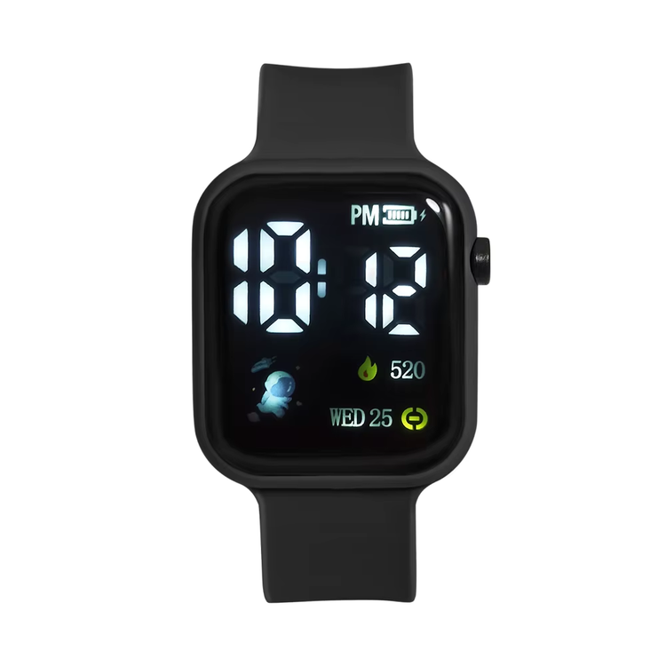Astronaut Kids Square Digital Watch showing colorful LED screen and fun space-themed graphics.