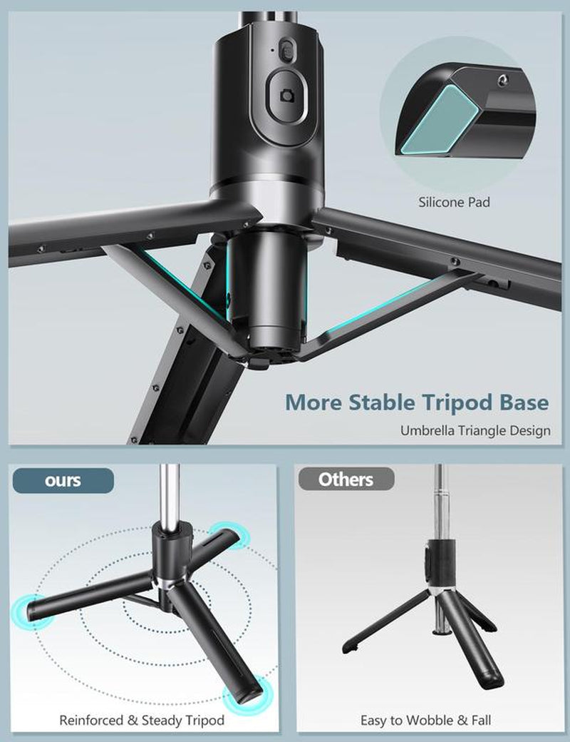 Pnitri New 4 in 1, Selfie Stick Tripod with Remote & Fill Light,45'' Portable Phone & Travel Tripod,Compatible with All Iphone & Android Smartphone,Perfect for Taking Photo & Video Recording & Live Sharing & Vlog,Content Creator Tools
