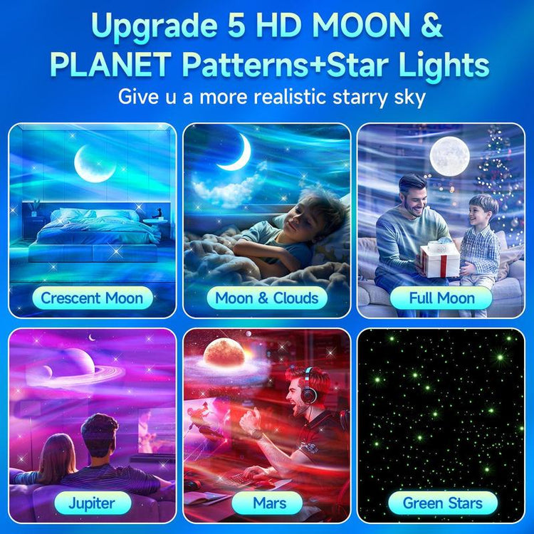 One Fire Northern Lights Projector,16Color Galaxy Projector for Bedroom, 15 White Noise Galaxy Projector, 5Moon Star Projector, Bluetooth Ambient Light Projector, Remote Timer Star Lights Audio Mood Lighting Aurora Living Room Night Light Kids