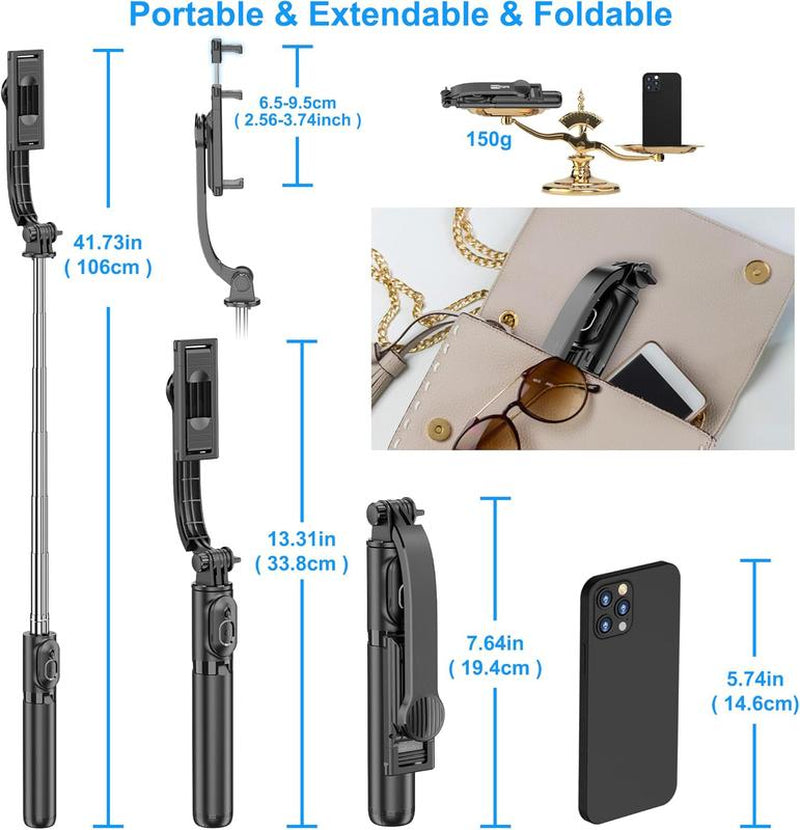 40'' Extendable Selfie Stick Tripod with Wireless Remote Tripod Stand, Portable, Lightweight, Compatible with Iphone 15 14 13 12 Pro Xs Max X 8Plus, Samsung Smartphone and More