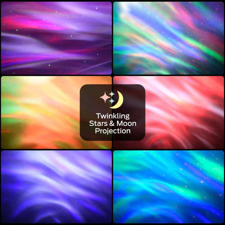 Galaxy Star Projector Night Light showcasing colorful nebula patterns with twinkling stars and moon projection.