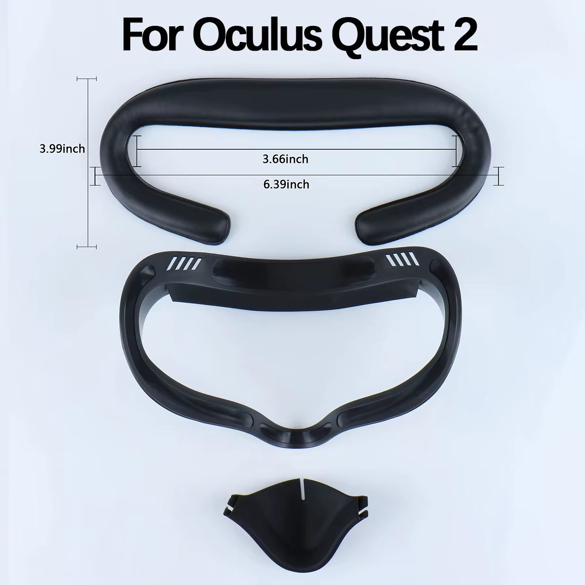 Meta Quest 3 Head Strap Upgrade components with dimensions for Oculus Quest 2, showing adjustable parts for comfort.