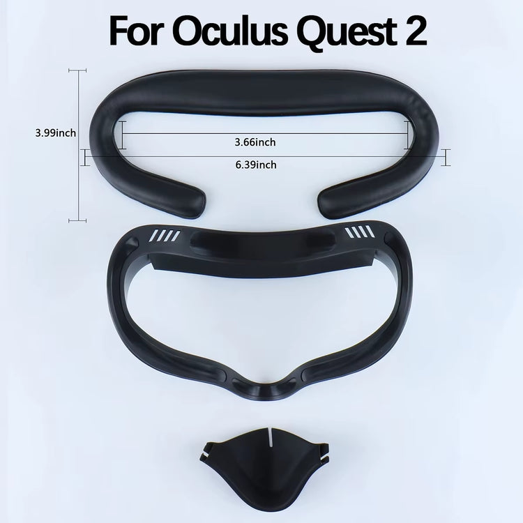 Meta Quest 3 Head Strap Upgrade components with dimensions for Oculus Quest 2, showing adjustable parts for comfort.