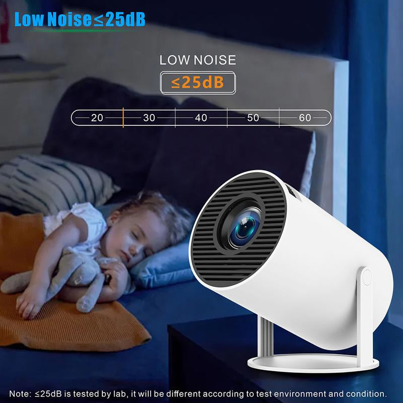 Portable Mini Projector 720P with low noise feature under 25dB, ideal for peaceful home movie nights.