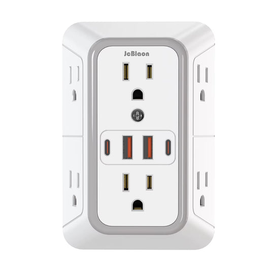 Multiple Sockets US Plug Power Strip with 6 AC Outlets 4 USB Ports(2 Type C), Wall Socket Universal Network Filter Fast Charging