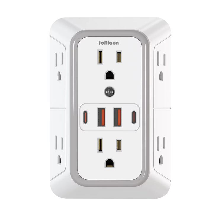 Multiple Sockets US Plug Power Strip with 6 AC Outlets 4 USB Ports(2 Type C), Wall Socket Universal Network Filter Fast Charging