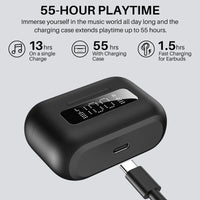 TOZO NC3 Hybrid Active Noise Cancelling Wireless Earbuds, 6 Mics ENC Clear Call, 55H Long Playtime, 32 Preset Eqs via APP, Bluetooth 5.3 Headset, IPX8 Waterproof, In-Ear Headphones with LED Display Audio Electronic Noisecancellingheadphones Black