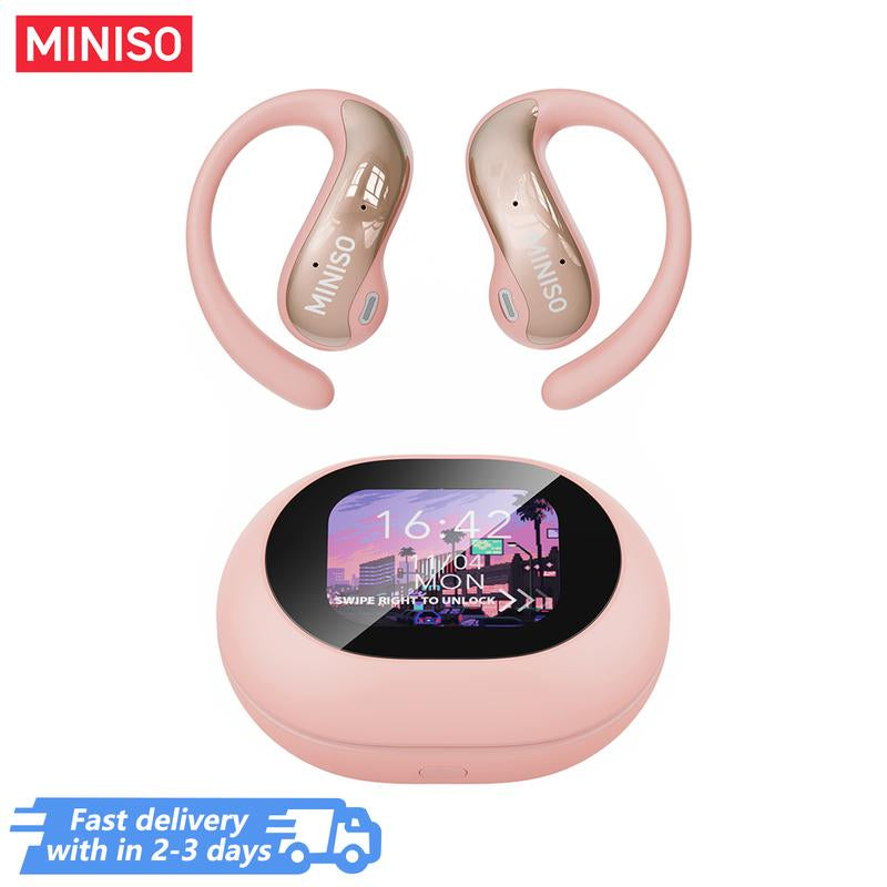 MINISO MS188 Open Ear Bluetooth 5.4 AI Translator Earbuds with LCD Touchscreen Case