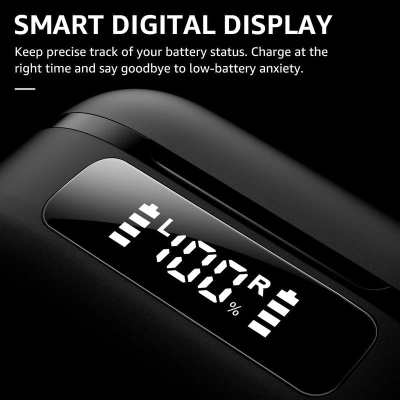 TOZO 2024NC9 Hybrid Active Noise Cancelling Wireless Earbuds ENC IPX8 Waterproof Bluetooth 5.3 Headphones Stereo Bass Heasets Headsets Audio Headphones Audifonos Traveling Gadgets Electronic Fathersdaygift Dark Black Microphone Charging