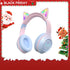 Cat Ear Bluetooth Headphones – LED Foldable Over-Ear with colorful ear tips and festive background.