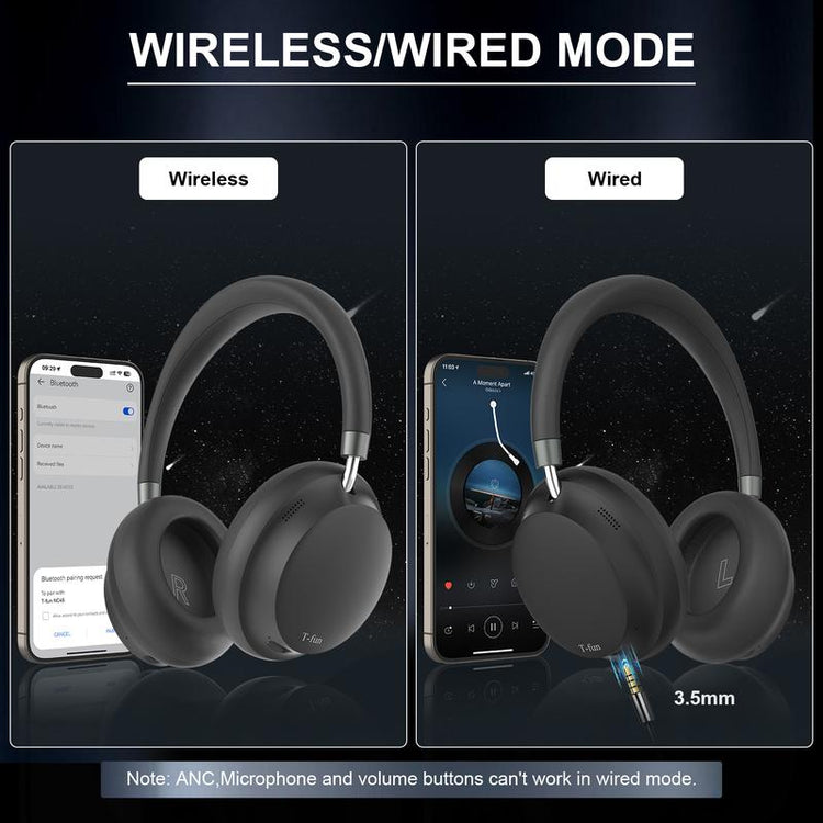 T-Fun NC45 ANC wireless headphones battery life display