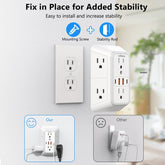 USB Wall Charger, 6 Outlet Extender with 4 USB Charging Ports 3-Sided Power Strip Multi Plug Outlets Wall Adapter Spaced for Home Travel Office