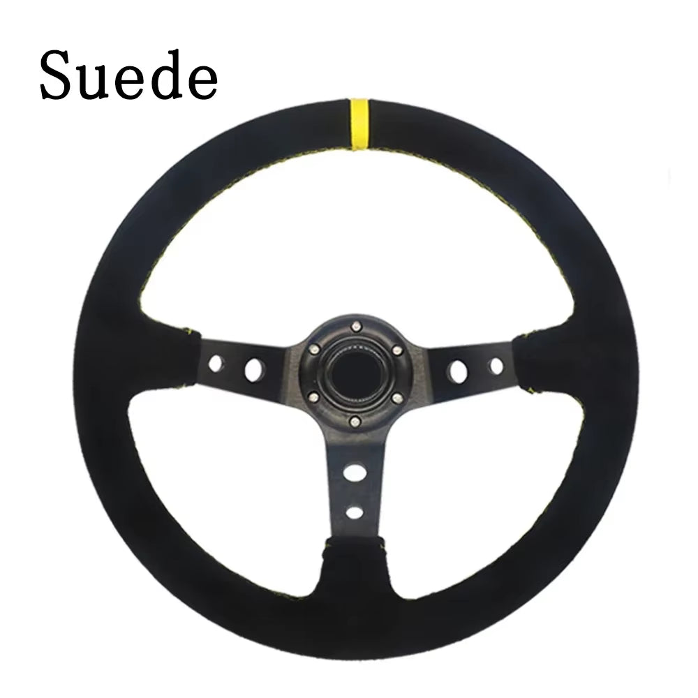 350mm Steering Wheel – Universal 3-Spoke Leather Racing Wheel