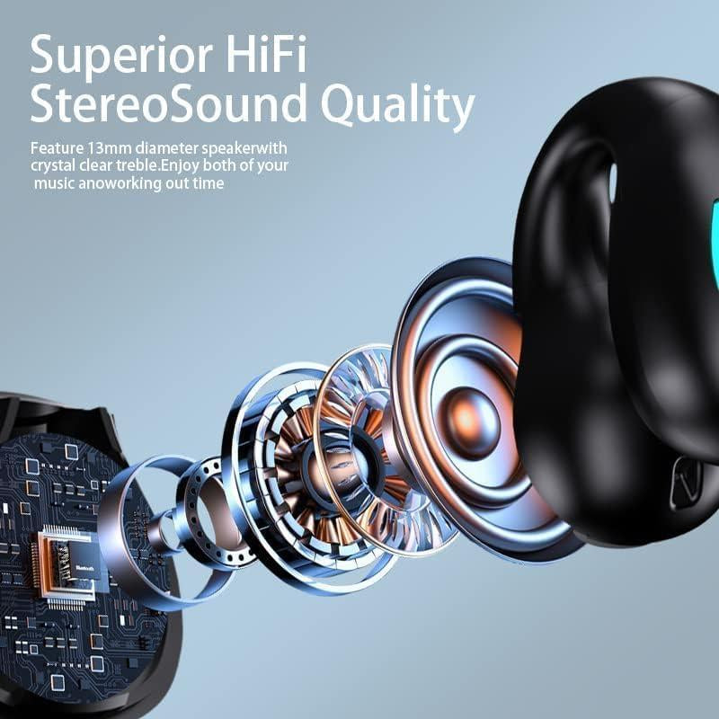 Open Earbuds, Wireless Bone Conduction Earphone Bluetooth 5.3 Clip Ear Hifi Sound Quality Waterproof TWS Headset Sports Gaming Headphones Headphones Bluetooth