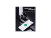 Aukey EP-T21P Wireless Earbuds in charging case with smartphone showing automatic connect feature.