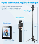 68" Selfie Stick Tripod with Selfie Screen Monitor,Wireless Remote,Light, Phone Holder,Using Phone Rear Camera for Selfie Vlog Live Stream Tiktok， Extendable Cell Phone Tripod, Compatible with Iphone Android Phone Cellphone Smartphone