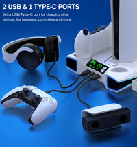 PS5 / PS5 Slim Stand Cooling Station with RGB LED Controller Charging Station PS5 Controller Charger, PS5 / PS5 Slim Accessories