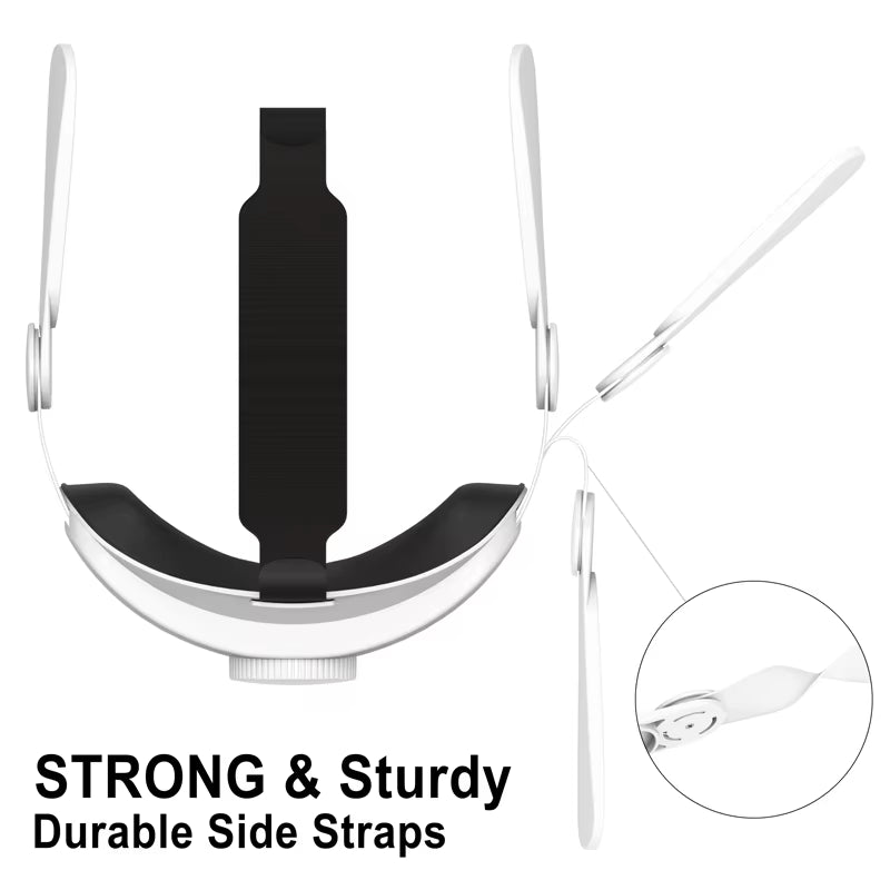 Meta Quest 3 Head Strap Upgrade showing strong and sturdy durable side straps for comfort and stability in VR.