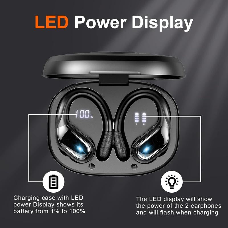 Ark Ecart Wireless Earbud, Bluetooth 5.3 Headphones Pure Bass Sound with Earhooks, 75H Battery Over-Ear Headphones, Audio Earphones Headset