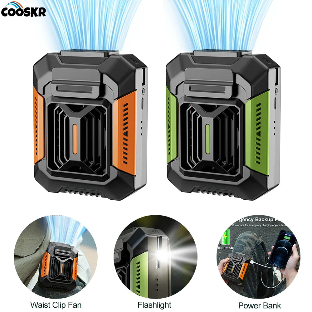 Waist Clip Fan – Portable Neck & Waist Fan | USB Rechargeable with LED & Power Bank