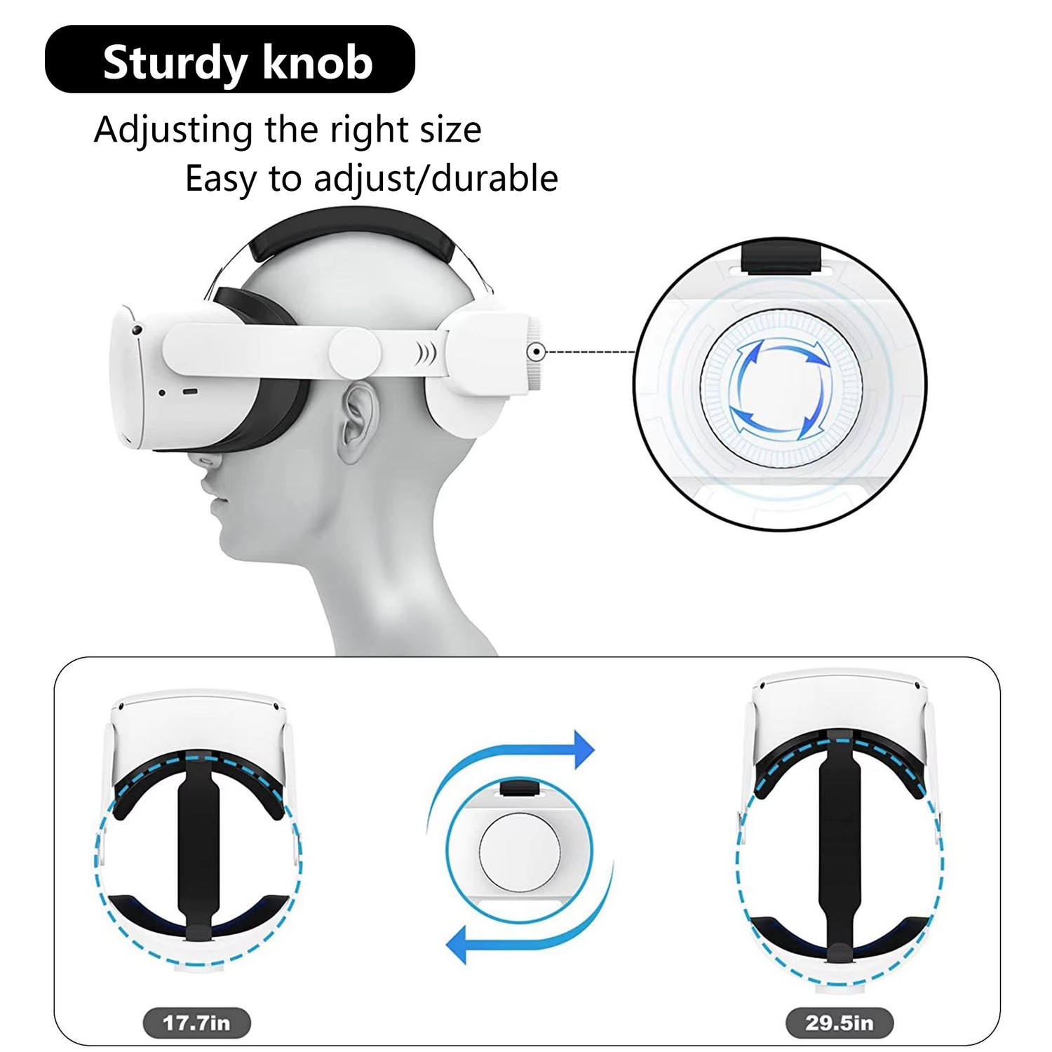 Meta Quest 3 Head Strap Upgrade with sturdy knob for easy size adjustment and comfort during VR use.