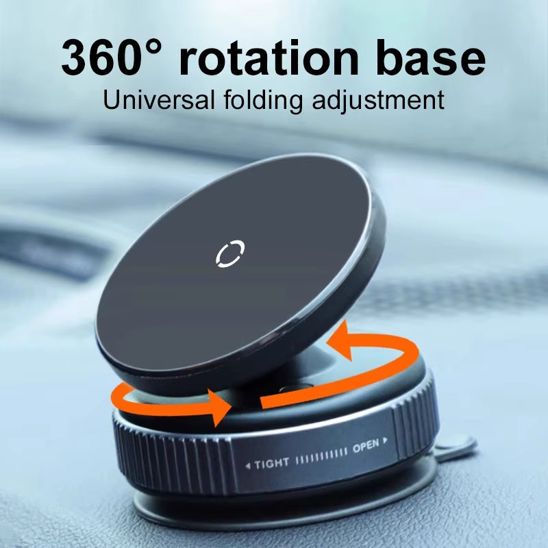 Vacuum Suction Cup Car Phone Holder – Magnetic 360° Rotating Mount (MagSafe Compatible)