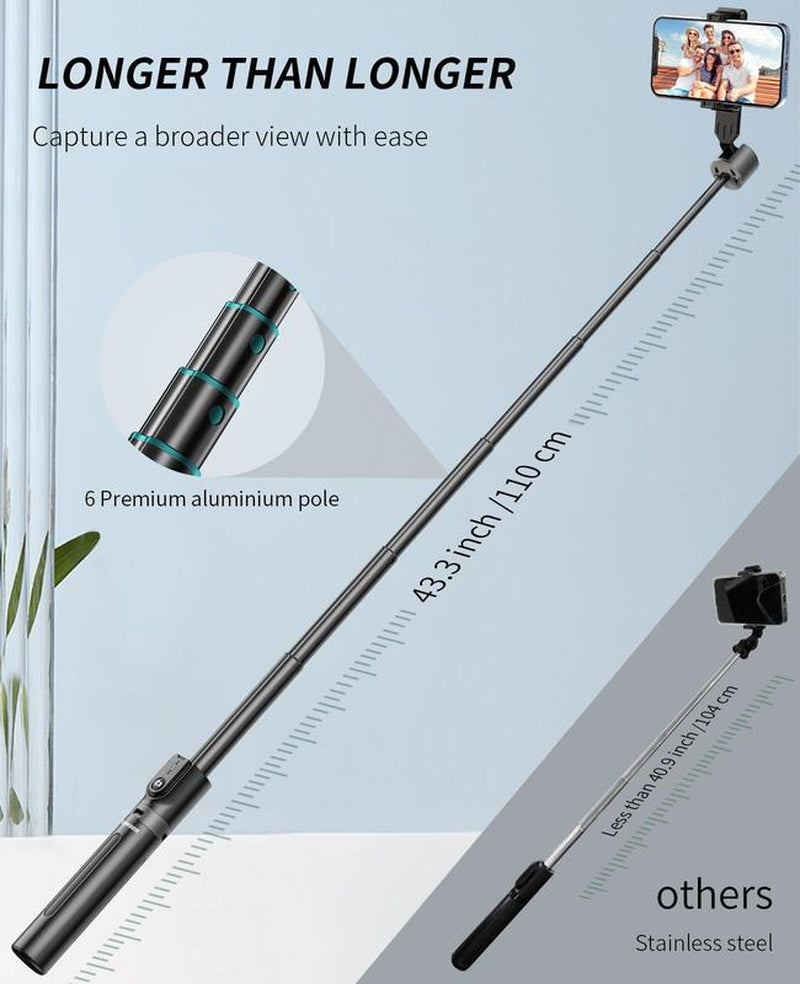 Pnitri New 4 in 1, Selfie Stick Tripod with Remote & Fill Light,45&