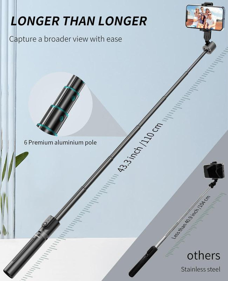 Pnitri New 4 in 1, Selfie Stick Tripod with Remote & Fill Light,45&