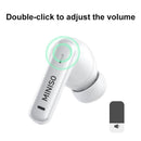 Side view of MINISO X25 earbuds illustrating their ergonomic design for comfortable wear.