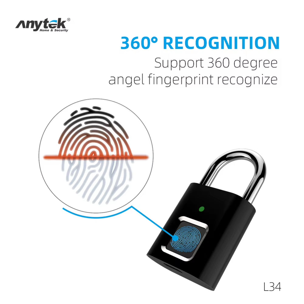 Fingerprint Lock Smart Padlock – USB Rechargeable Keyless Security Lock