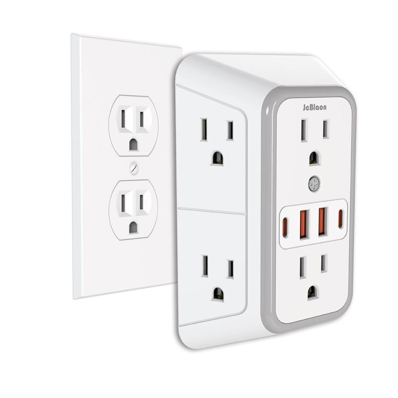 USB Wall Charger, 6 Outlet Extender with 4 USB Charging Ports 3-Sided Power Strip Multi Plug Outlets Wall Adapter Spaced for Home Travel Office
