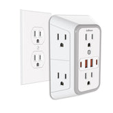 USB Wall Charger, 6 Outlet Extender with 4 USB Charging Ports 3-Sided Power Strip Multi Plug Outlets Wall Adapter Spaced for Home Travel Office