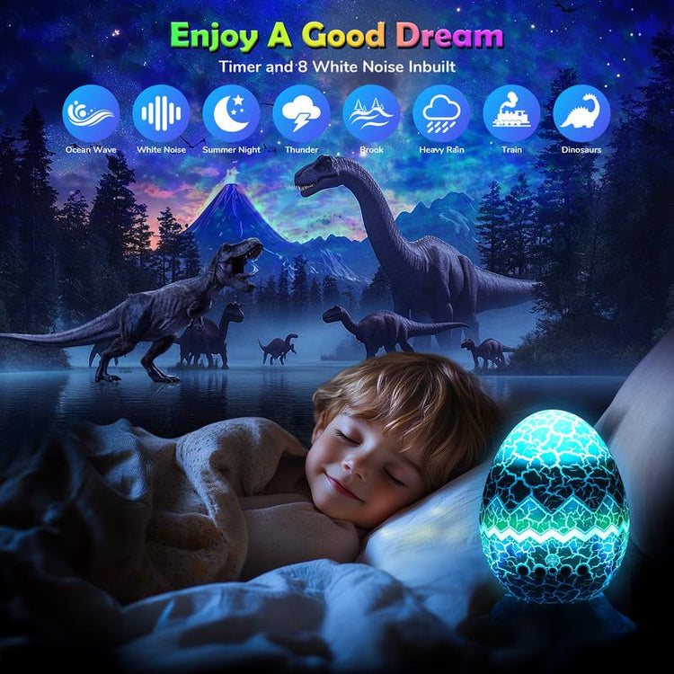 Flylily Dinosaur Egg Galaxy Projector, Therapy-Grade White Noise with BT 5.1 Speaker | Smart Remote/App Control for Nursery, Meditation Rooms & Bedrooms | Zen Night Light for Kids/Adults, Birthday/ Christmas Decor Neon Signs Sunsetlamps Lava Lamp