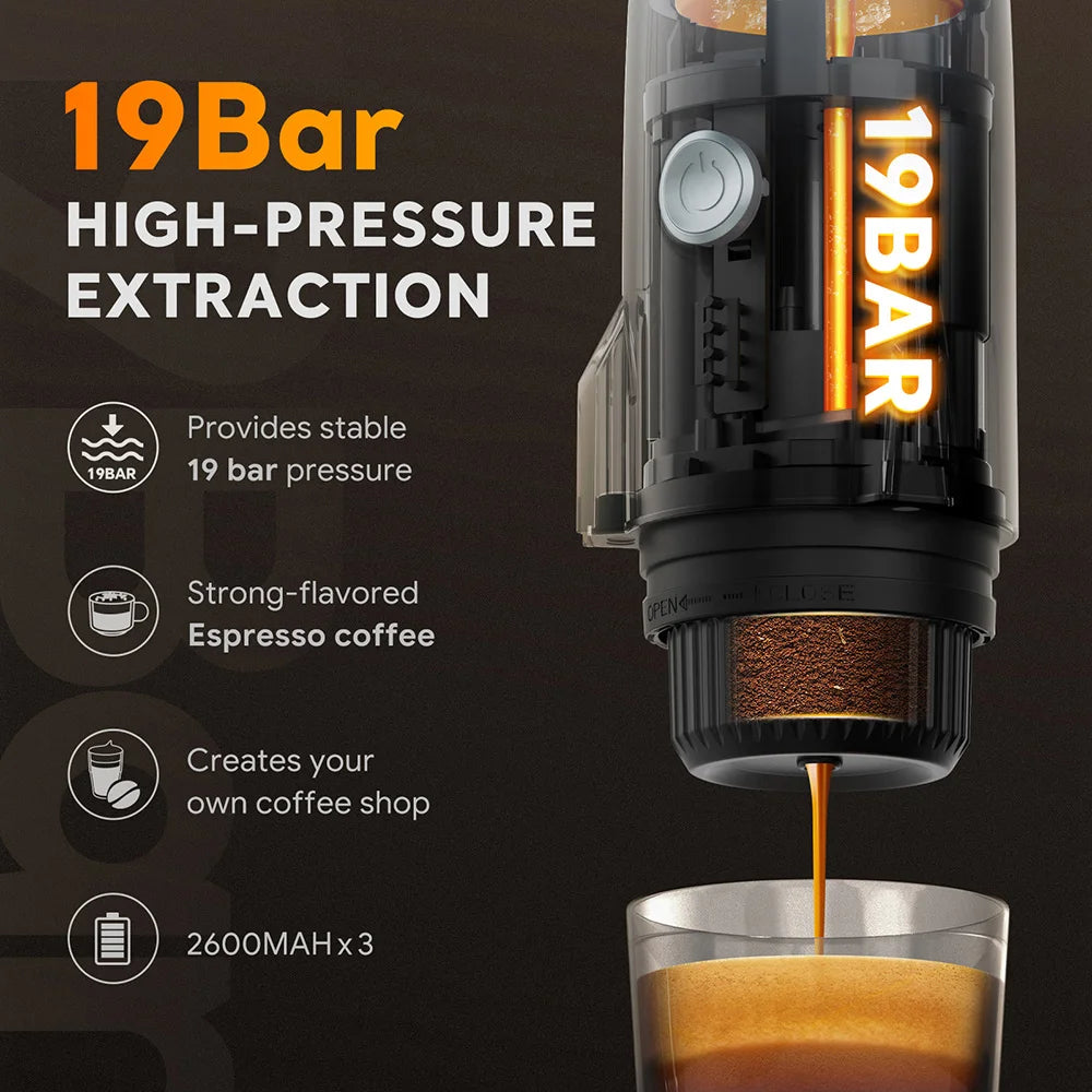 Portable Electric Espresso Coffee Maker Camping Self-Heating Car Travel Coffee Maker for Ground Coffee Dolce Gusto NS Capsule