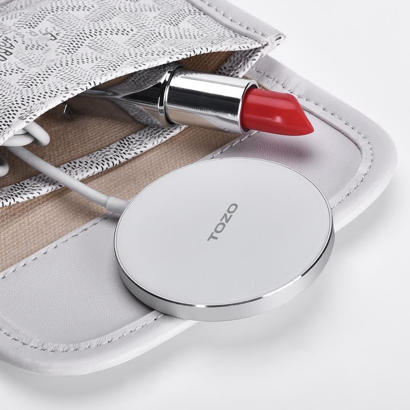 TOZO W6 Wireless Magnetic Charger, 15W Fast Charging Pad with Aviation Aluminum Numerical Control Technology Compatible with Iphone 15 14 13 Series, Samsung Galaxy Series (NO AC Adapter) Fathersdaygift Cellphone Smartphone