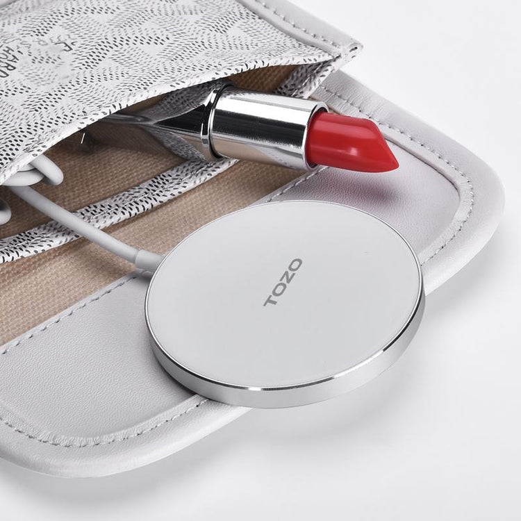 TOZO W6 Wireless Magnetic Charger, 15W Fast Charging Pad with Aviation Aluminum Numerical Control Technology Compatible with Iphone 15 14 13 Series, Samsung Galaxy Series (NO AC Adapter) Fathersdaygift Cellphone Smartphone