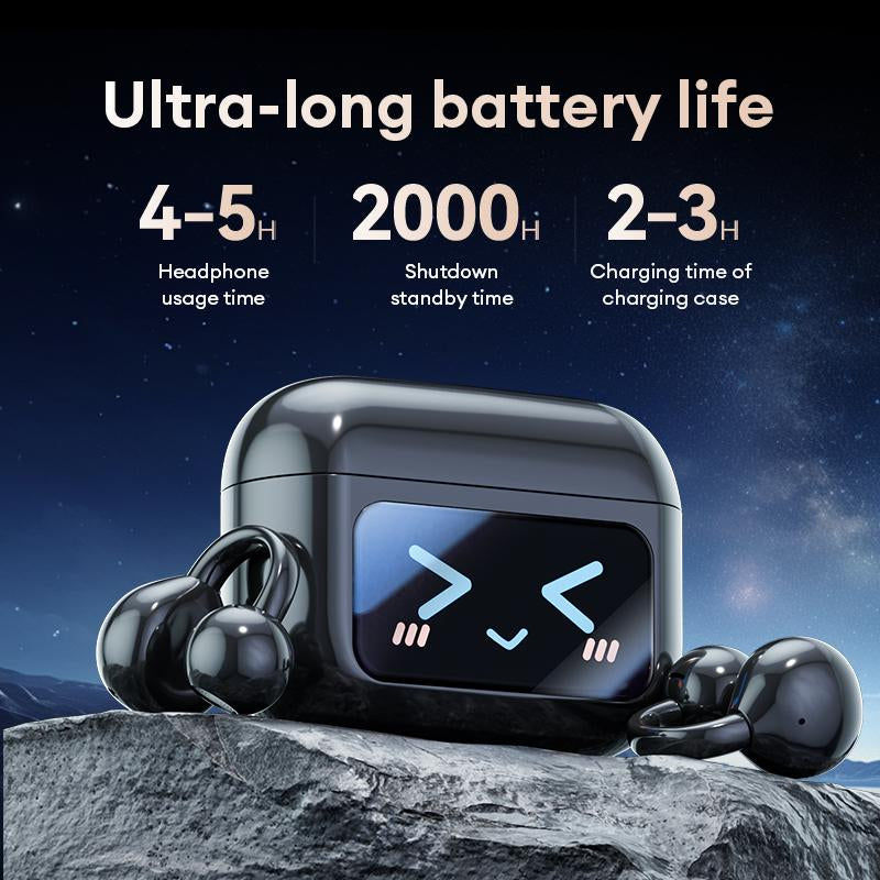 HYUNDAI M100 Clip-On Ear Headphones with Audio-Visual Touch Screen, Wireless Audio Headphones for Music & Phone Calls, Sport Waterproof & Sweatproof, with 2025 Bluetooth 6.0 for Faster, Stable Connection & Low Power Use