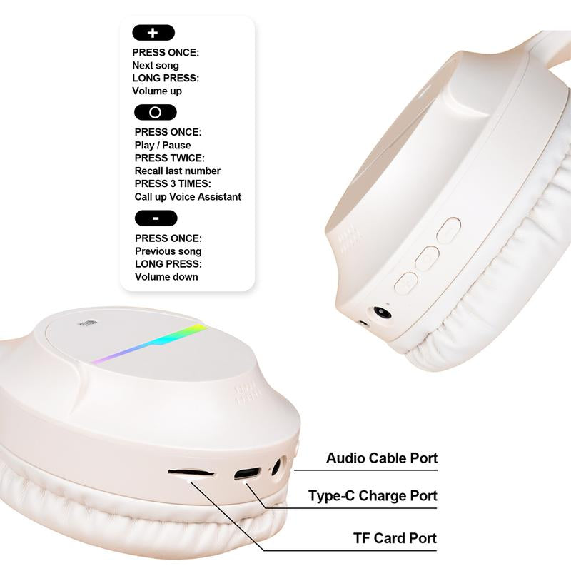 Kids Bluetooth Headphones, Kids Headphones Wireless with LED Light Up, Built-In Mic, Over-Ear Bluetooth 5.3 Headphones for School Travel Ipad Tablet 6-18 Years Boy Girl