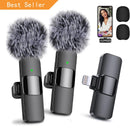 2 Pack Lavalier Wireless Microphone for Iphone Smartphone Ipad, Wireless Lapel Microphone with Clear Audio for Recording, Wireless Microphone for Video Recording, Game Live Streaming, Interviews, Vlog