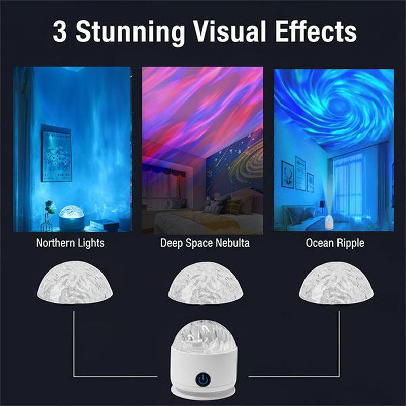 New Year Deal: Upgraded Multifunctional Sound-Activated Projector Lamps - 3-In-1 Aurora & Water Ripple Night Light with Voice Control, USB & Remote for Home, Party, Holiday Decorations & Gift
