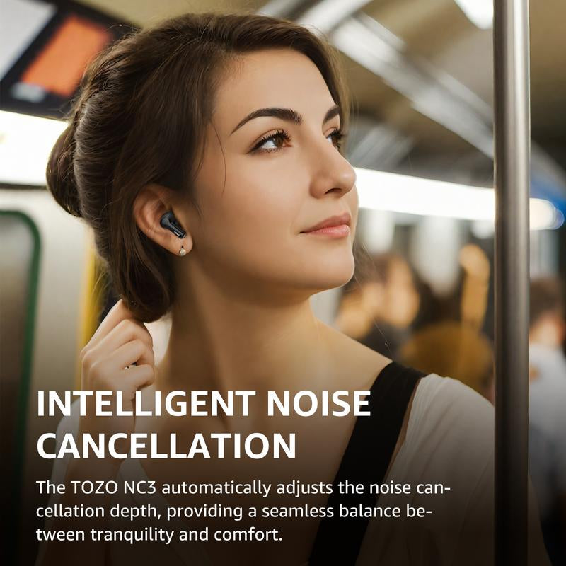 TOZO NC3 Hybrid Active Noise Cancelling Wireless Earbuds, 6 Mics ENC Clear Call, 55H Long Playtime, 32 Preset Eqs via APP, Bluetooth 5.3 Headset, IPX8 Waterproof, In-Ear Headphones with LED Display Audio Electronic Noisecancellingheadphones Black