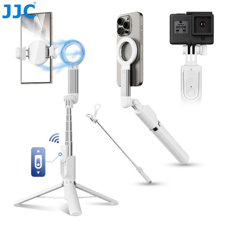 Magnetic Selfie Stick Tripod, Wireless Remote Control Selfie Stand with 2 Cold Shoe Mounts, Selfie Stick Tripod Stabilizer with Removable Phone Holder for Vlog, Stocking Fillers Gift